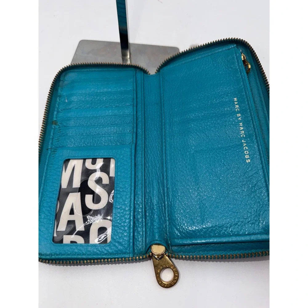 Marc by Marc Jacobs Standard Supply Navy Teal Leather Zip Around Wallet